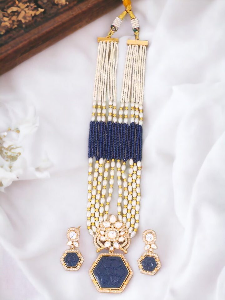 Navy Dhruvika Kundan Jewellery Set - EOSS