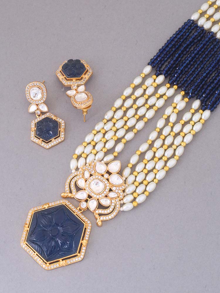 Navy Dhruvika Kundan Jewellery Set - EOSS