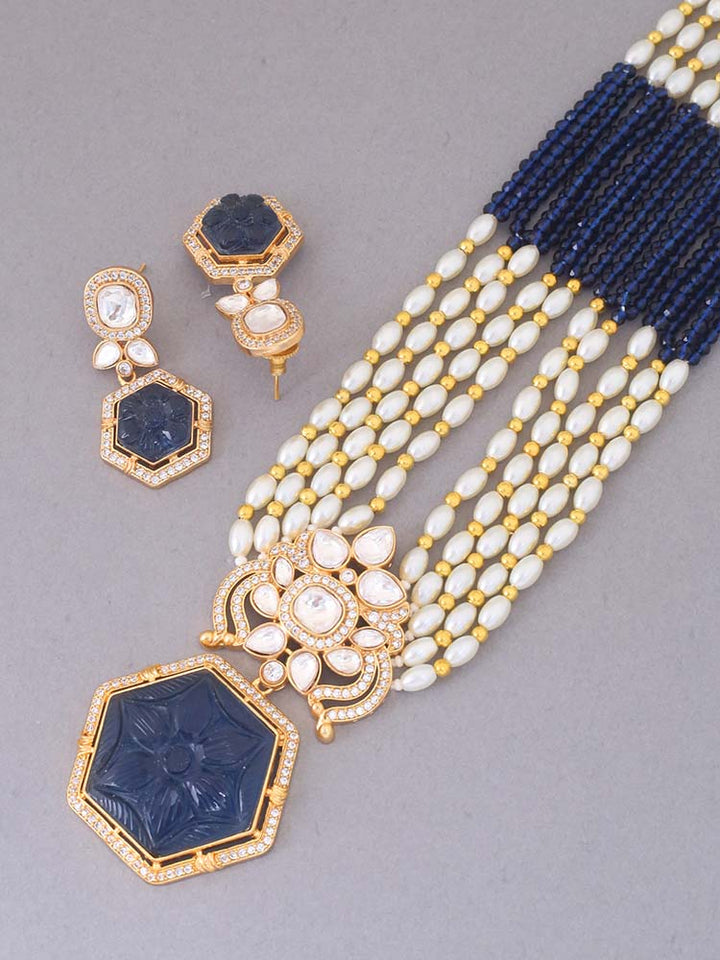 Navy Dhruvika Kundan Jewellery Set - EOSS