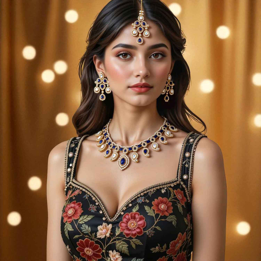 Navy Fariha Kundan Jewellery Set