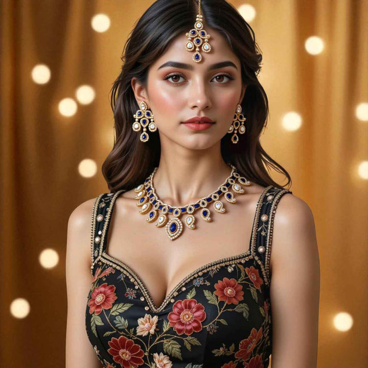 Navy Fariha Kundan Jewellery Set