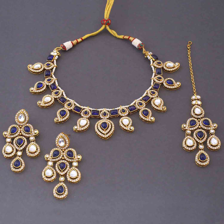 Navy Fariha Kundan Jewellery Set
