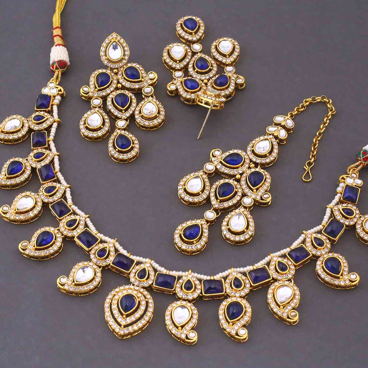 Navy Fariha Kundan Jewellery Set