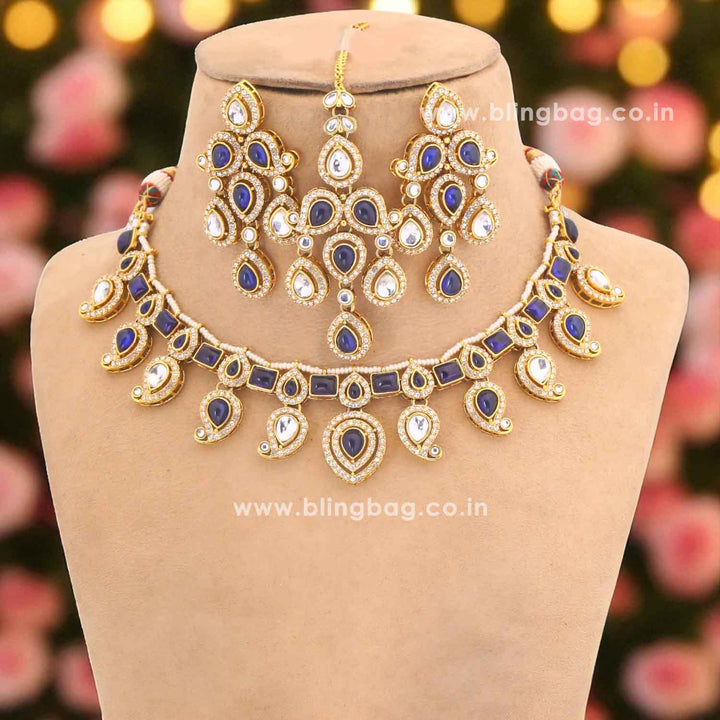 Navy Fariha Kundan Jewellery Set