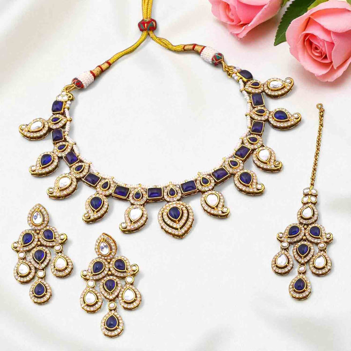 Navy Fariha Kundan Jewellery Set