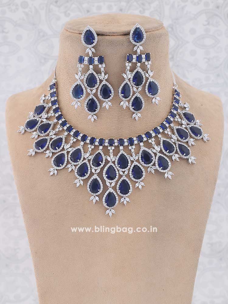 Navy Frieda Zirconia Jewellery Set