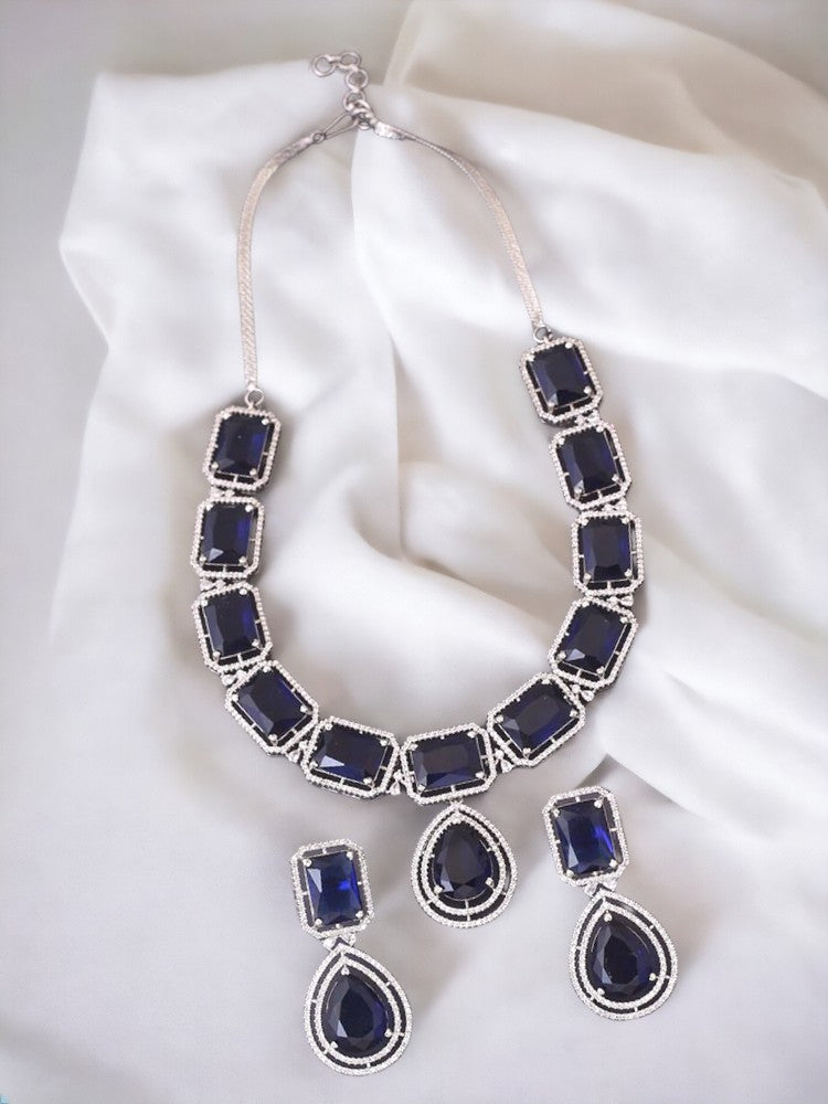 Navy Gabriella Zirconia Jewellery Set