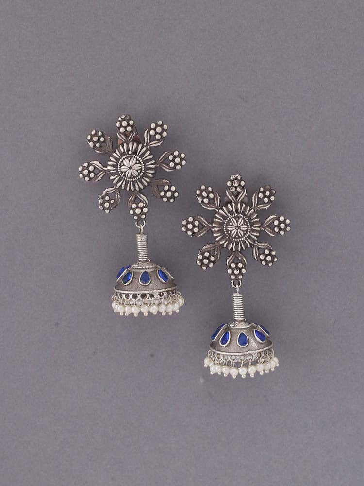 Navy Hashika Oxidised Jhumkis