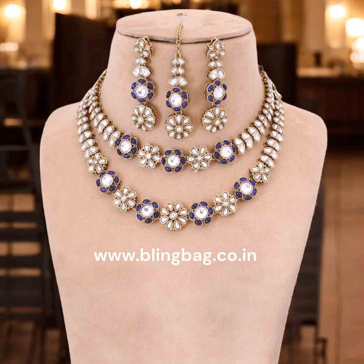 Navy Jaine Kundan Jewellery Set