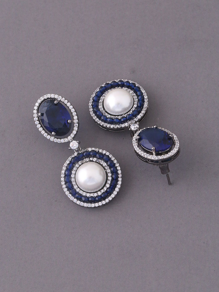 Navy Junia Zirconia Danglers