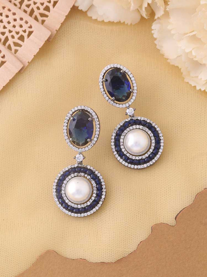 Navy Junia Zirconia Danglers