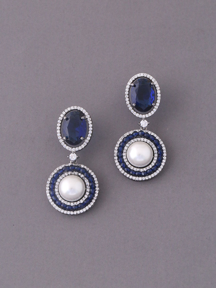 Navy Junia Zirconia Danglers