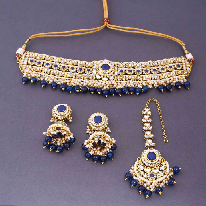Navy Kaira Kundan Jewellery Set
