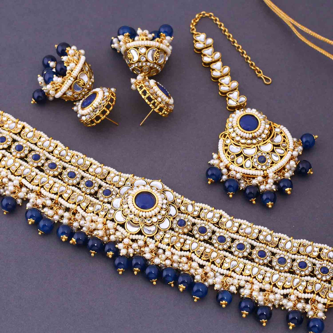 Navy Kaira Kundan Jewellery Set