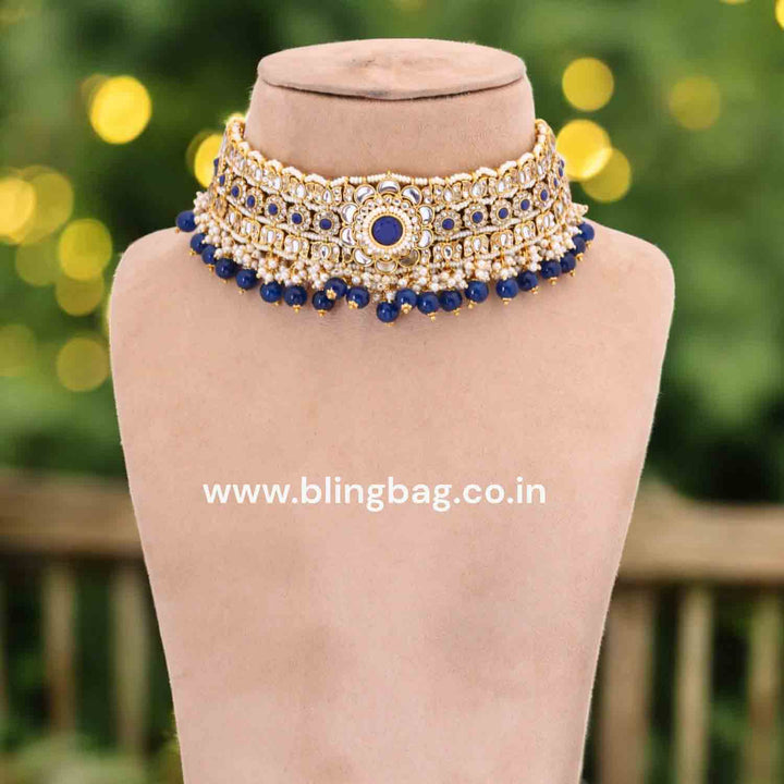 Navy Kaira Kundan Jewellery Set