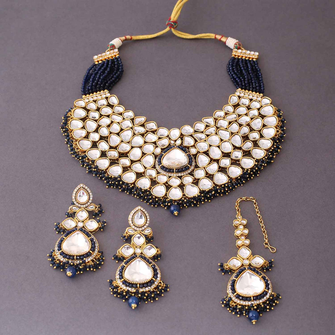 Navy Kairavi Kundan Jewellery Set