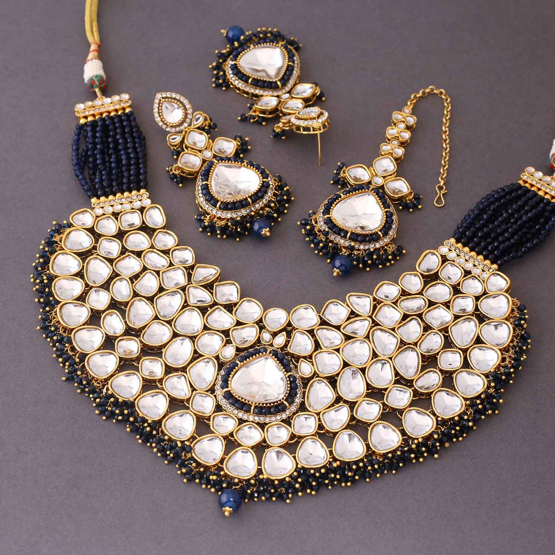 Navy Kairavi Kundan Jewellery Set