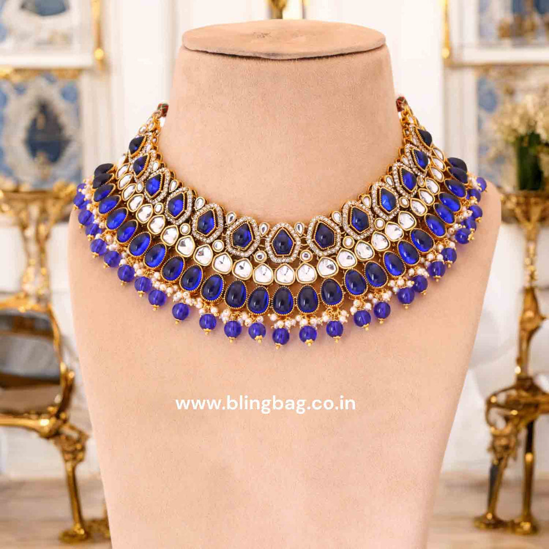 Navy Kaviya Kundan Jewellery Set