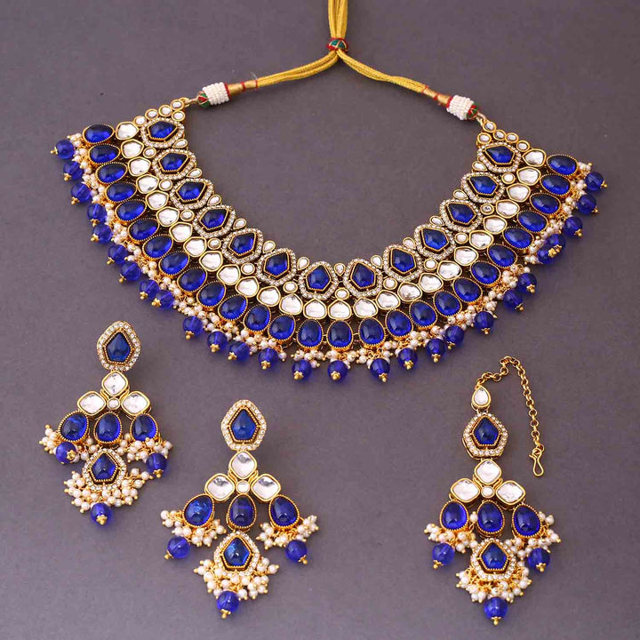 Navy Kaviya Kundan Jewellery Set