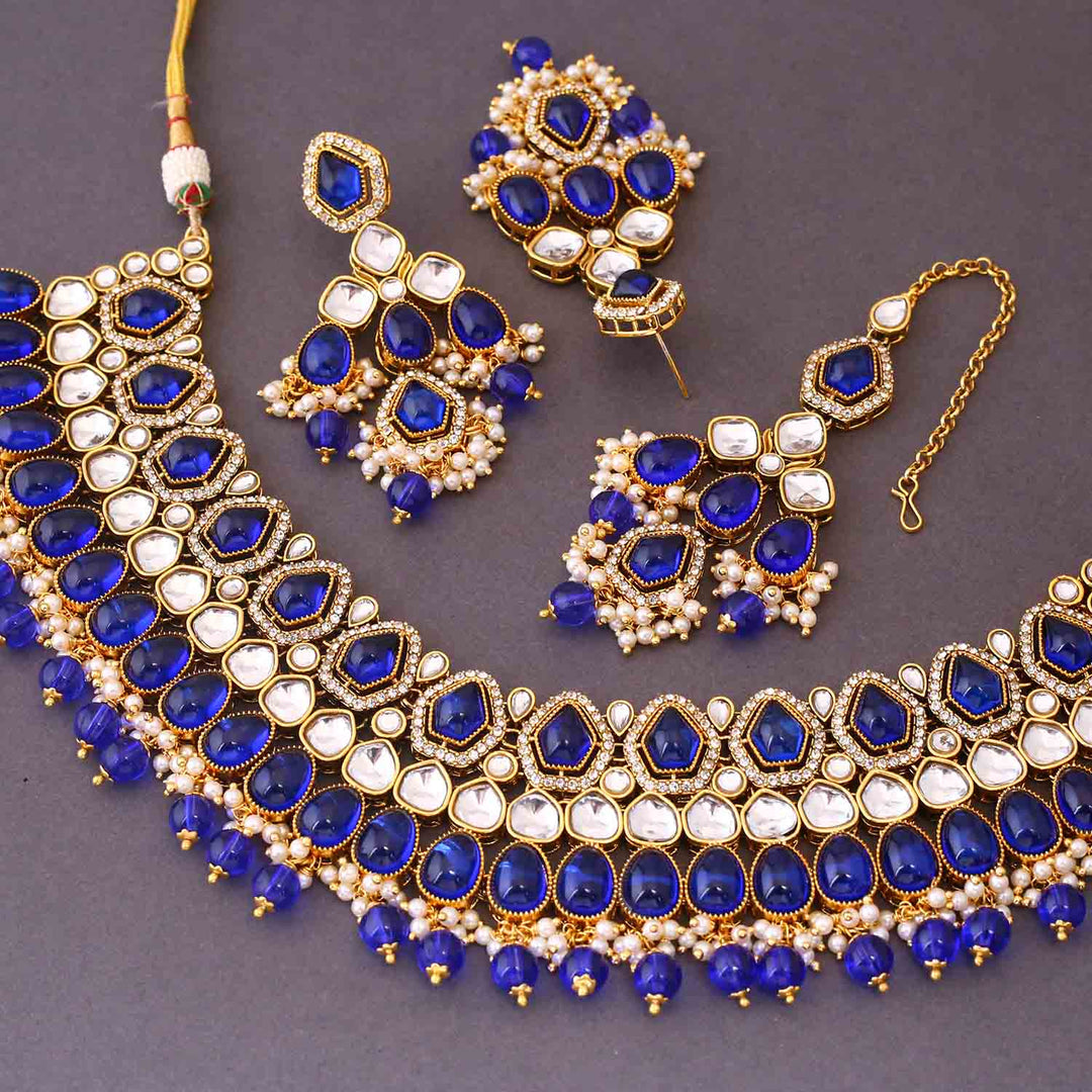 Navy Kaviya Kundan Jewellery Set