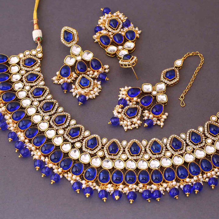 Navy Kaviya Kundan Jewellery Set