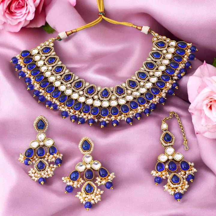 Navy Kaviya Kundan Jewellery Set