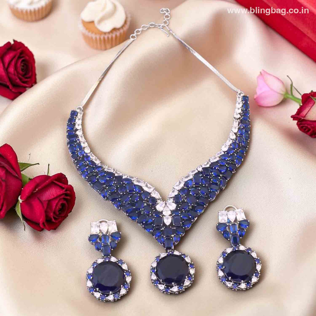 Navy Kyian Zirconia Jewellery Set