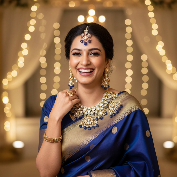 Navy Lillian Zirconia Jewellery Set