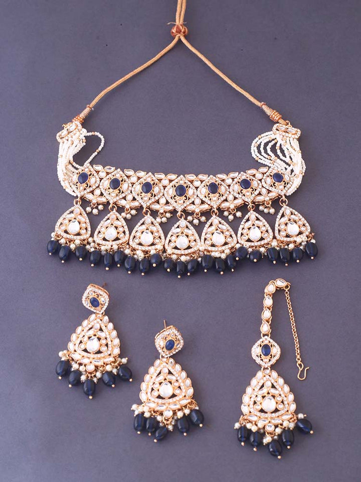 Navy Maanyata Kundan Jewellery Set
