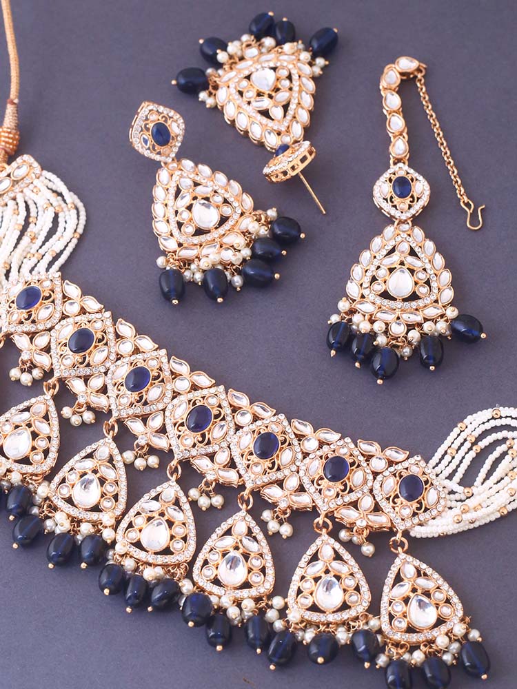 Navy Maanyata Kundan Jewellery Set