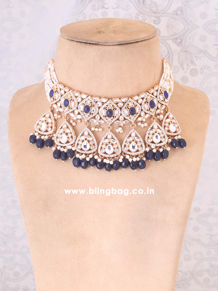 Navy Maanyata Kundan Jewellery Set