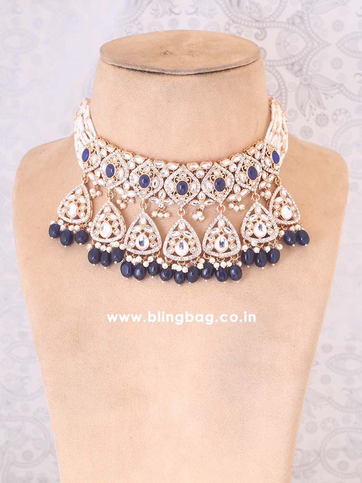 Navy Maanyata Kundan Jewellery Set