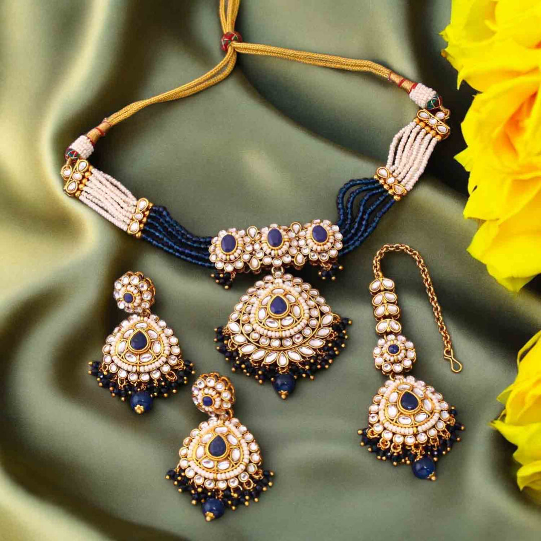 Navy Nayra Kundan Jewellery Set – Bling Bag - Main Image