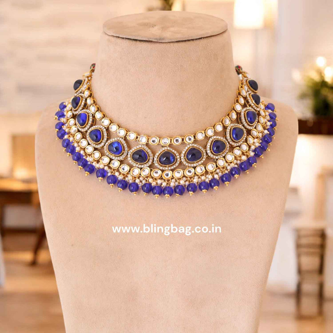 Navy Nikhina Kundan Jewellery Set