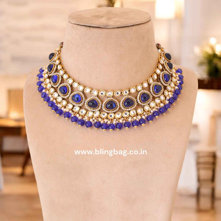 Navy Nikhina Kundan Jewellery Set