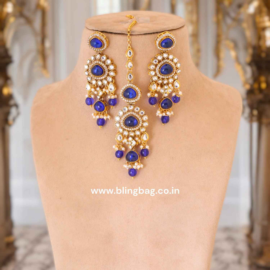 Navy Nikhina Kundan Jewellery Set