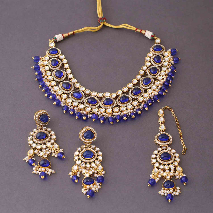 Navy Nikhina Kundan Jewellery Set