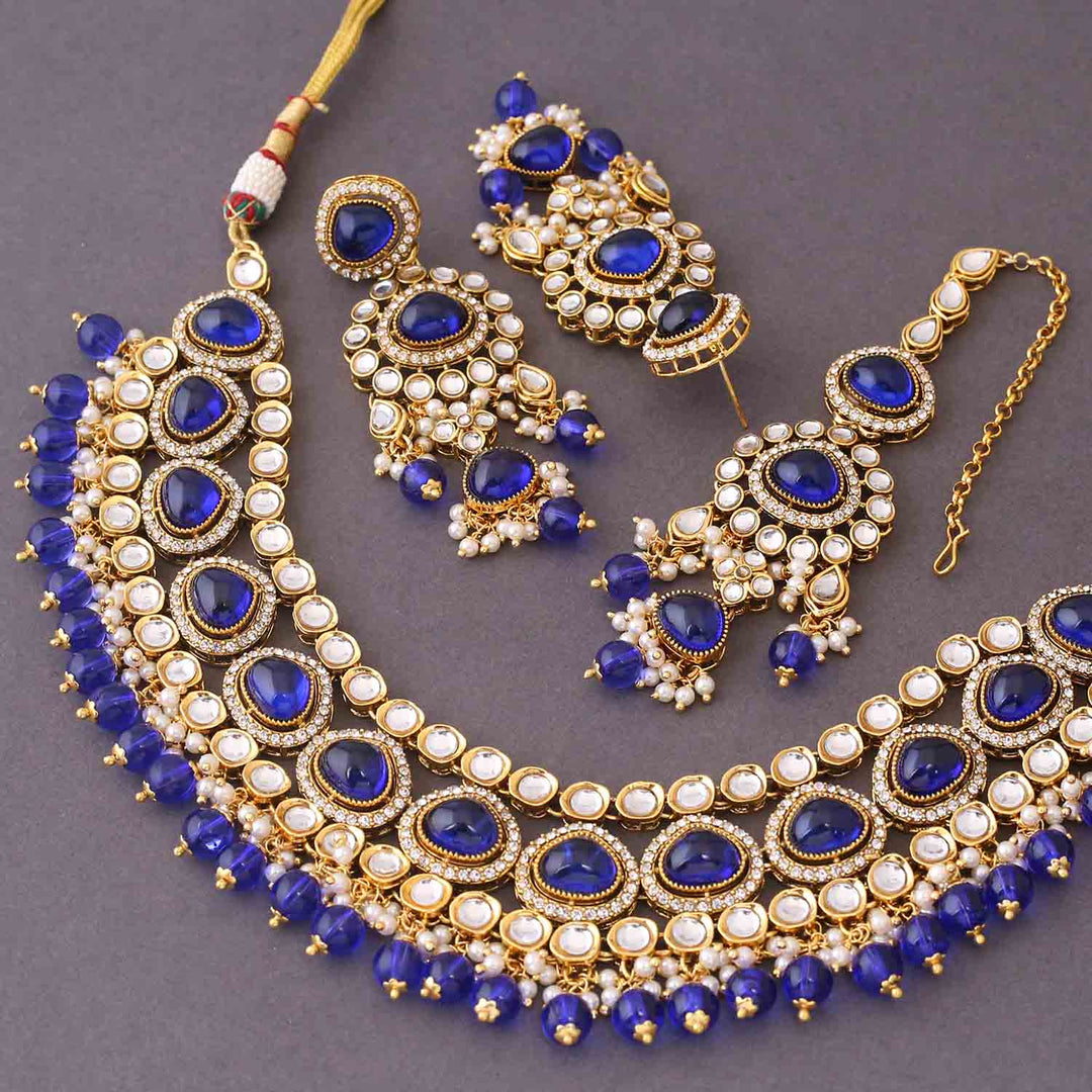 Navy Nikhina Kundan Jewellery Set