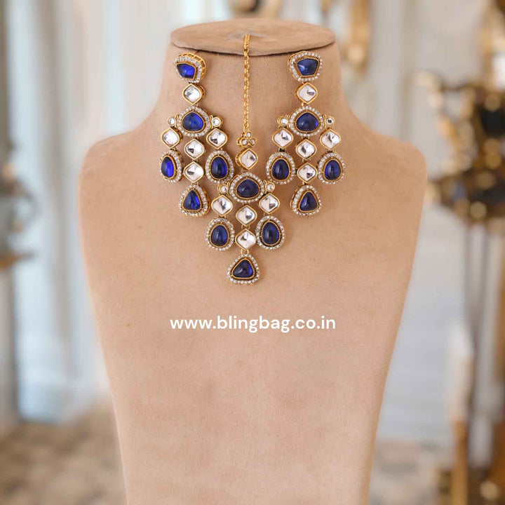 Navy Samiya Kundan Jewellery Set