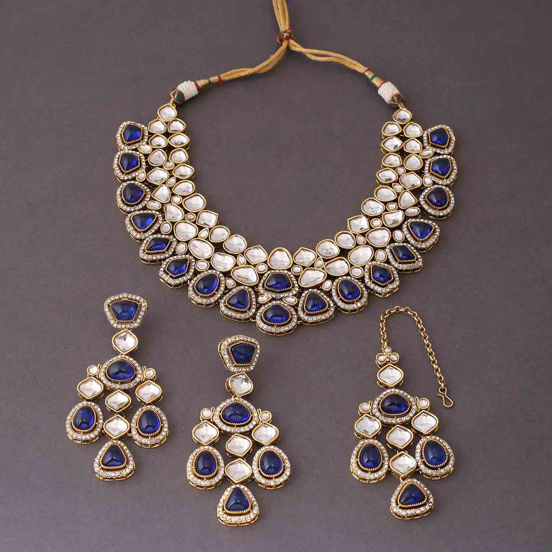 Navy Samiya Kundan Jewellery Set