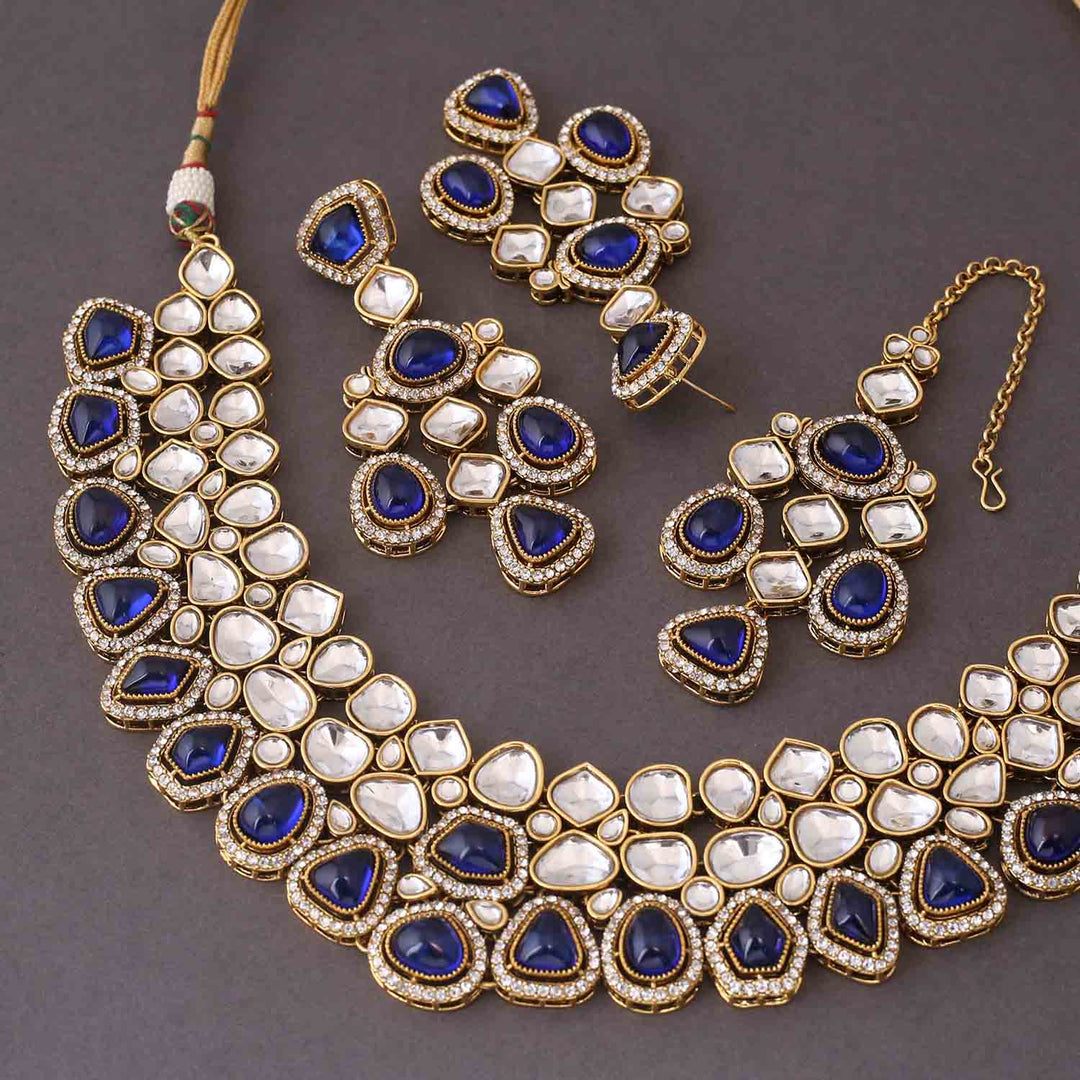 Navy Samiya Kundan Jewellery Set