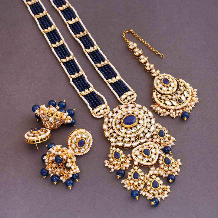 Navy Yashashvi Kundan Jewellery Set