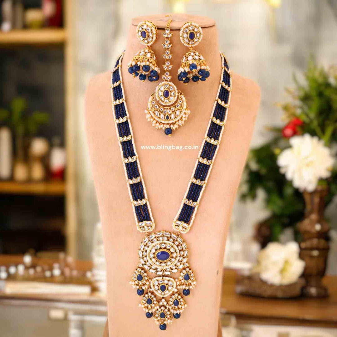 Navy Yashashvi Kundan Jewellery Set