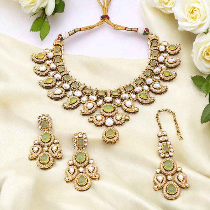 Olive Swaragh Kundan Jewellery Set
