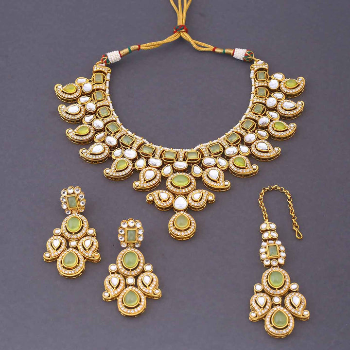 Olive Swaragh Kundan Jewellery Set