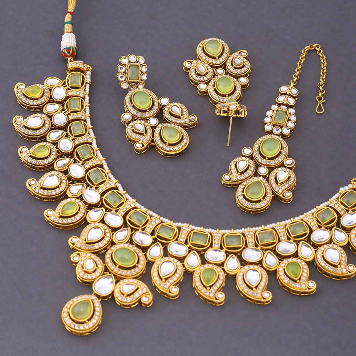 Olive Swaragh Kundan Jewellery Set