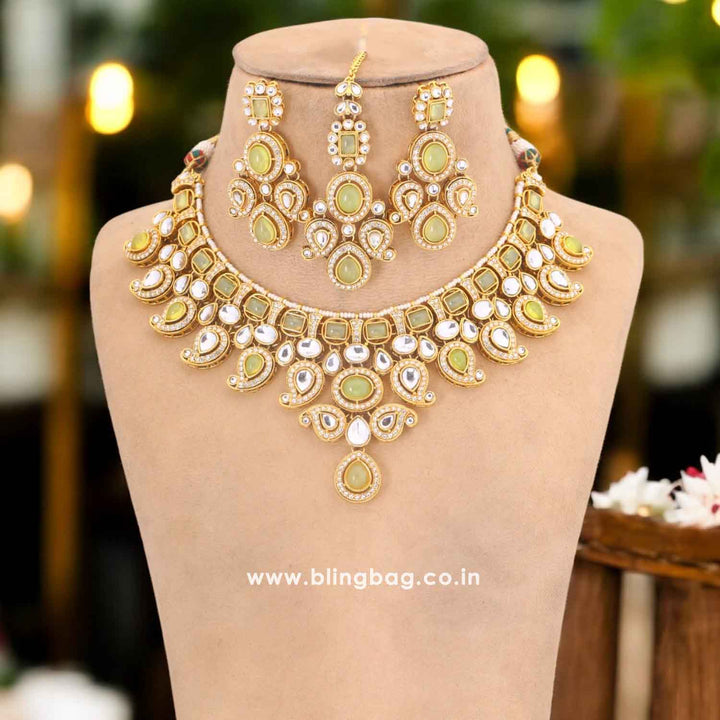 Olive Swaragh Kundan Jewellery Set