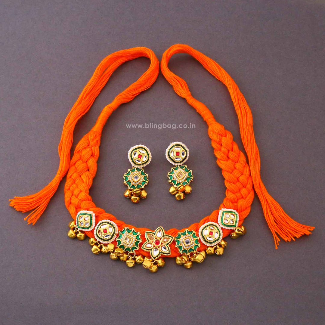 Orange Ojasvini Kundan Jewellery Set - New Arrival