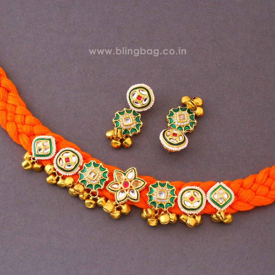 Orange Ojasvini Kundan Jewellery Set - New Arrival