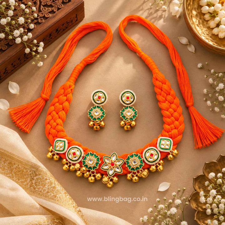 Orange Ojasvini Kundan Jewellery Set - New Arrival